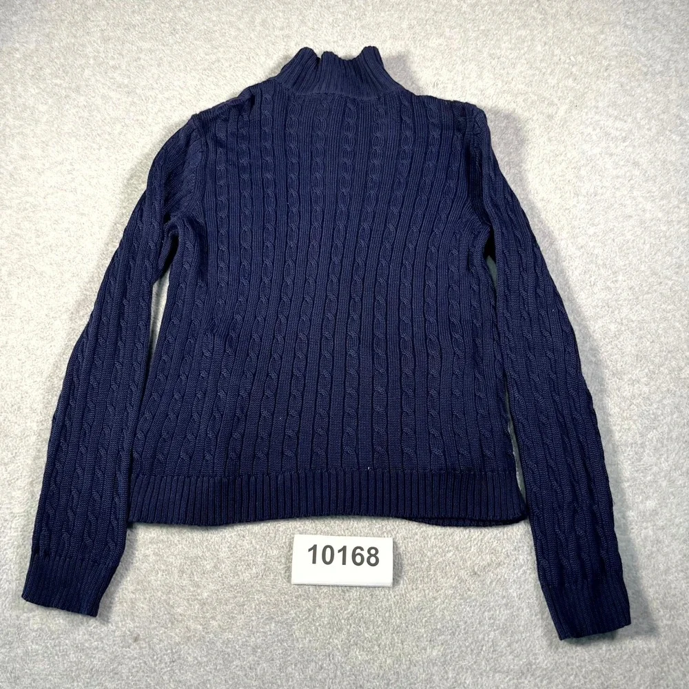 Lauren Ralph Lauren Sweater Womens Large Navy Blue Cable Knit Mock Neck Full Zip